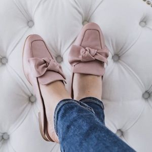 BP genuine leather blush pink bow mule flats